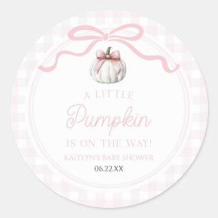 Ein kleiner Kürbis rosa Schleife Herbst-Baby-Party Runder Aufkleber