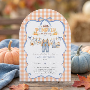 Ein kleiner Kürbis-Wäscheleine-Junge-Herbst-Baby-P Einladung