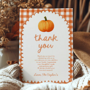 Ein kleiner Kürbis Whimsical Orange Herbst-Baby-Pa Dankeskarte