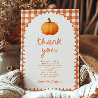 Ein kleiner Kürbis Whimsical Orange Herbst-Baby-Pa Dankeskarte