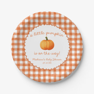 Ein kleiner Kürbis Whimsical Orange Herbst-Baby-Pa Pappteller
