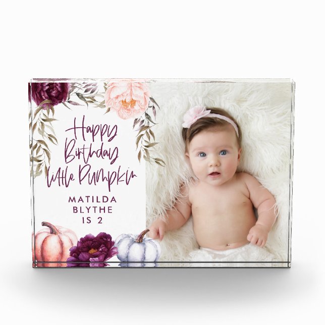 Ein kleiner Kürbis zum lila Pfirsichjahrstag Fotoblock (Vorderseite)