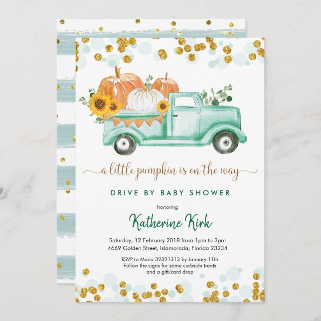 Ein kleiner Kürbisantrieb mit Jungendusche Einladung (Vorne/Hinten)