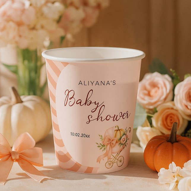 Ein kleiner Kürbisbow Pink Baby Dusche Wasserfarbe Pappbecher (Von Creator hochgeladen)