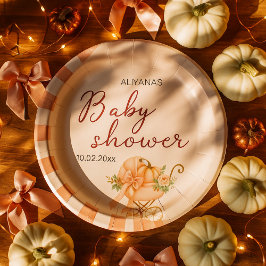 Ein kleiner Kürbisbow Pink Baby Dusche Wasserfarbe Pappteller