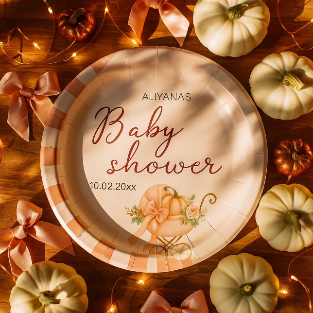 Ein kleiner Kürbisbow Pink Baby Dusche Wasserfarbe Pappteller (Von Creator hochgeladen)