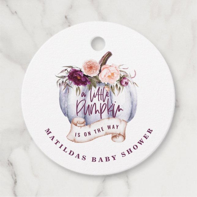 Ein kleiner Kürbisfall Baby Dusche Gastgeschenk Geschenkanhänger (Vorderseite)