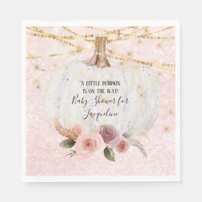 Ein kleiner Kürbisgold Glitzer Aquarellfarben-Blum Serviette (Vorderseite)