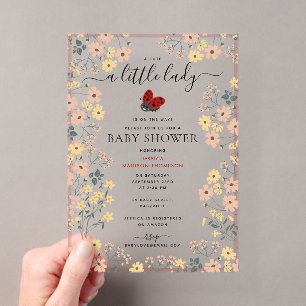 Ein Kleiner Lady Ladybug Wildblumen Mädchen Baby S Acryleinladungen