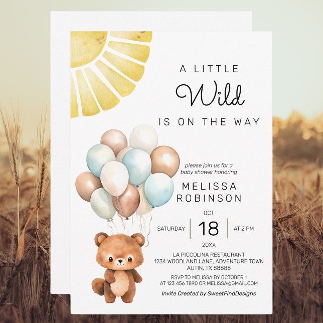 Ein kleiner Niedlicher Bär Moderne Balloons Einladung (A Little Wild Cute Bear Modern Balloons Invitation)