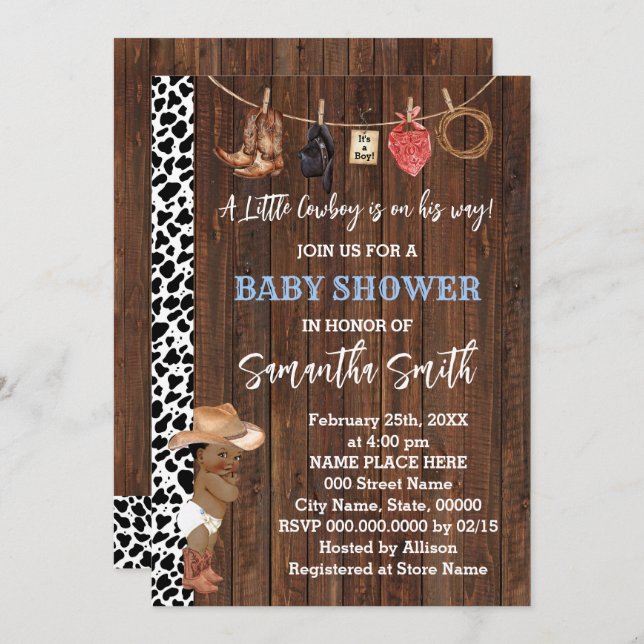 Ein kleiner OM Cowboy ist seine Way Western Baby D Einladung (Vorne/Hinten)