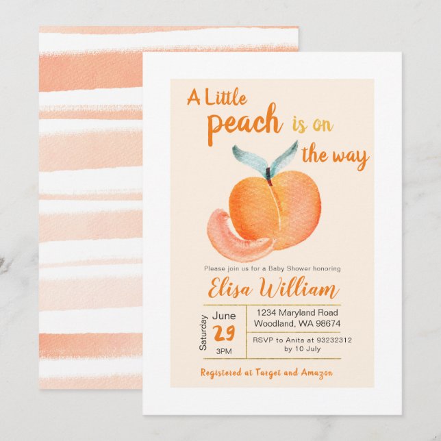 Ein kleiner Pfirsich ist auf dem Weg Einladung (Vorne/Hinten)