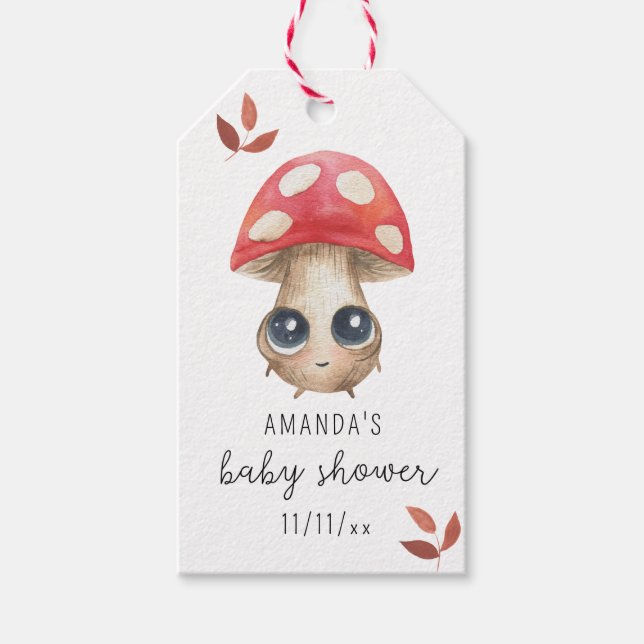 Ein kleiner Pilz ist unterwegs - Babydusche Geschenkanhänger (Vorderseite)