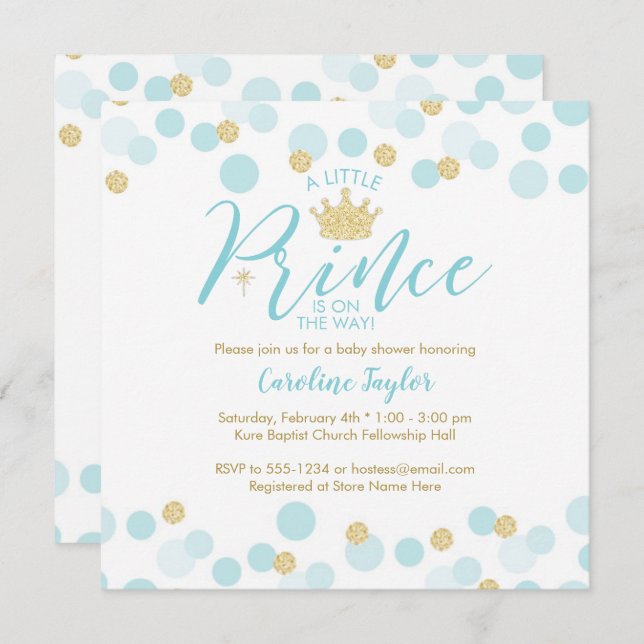 Ein kleiner Prince Baby Dusche Blue Gold Glitzer Einladung (Vorne/Hinten)