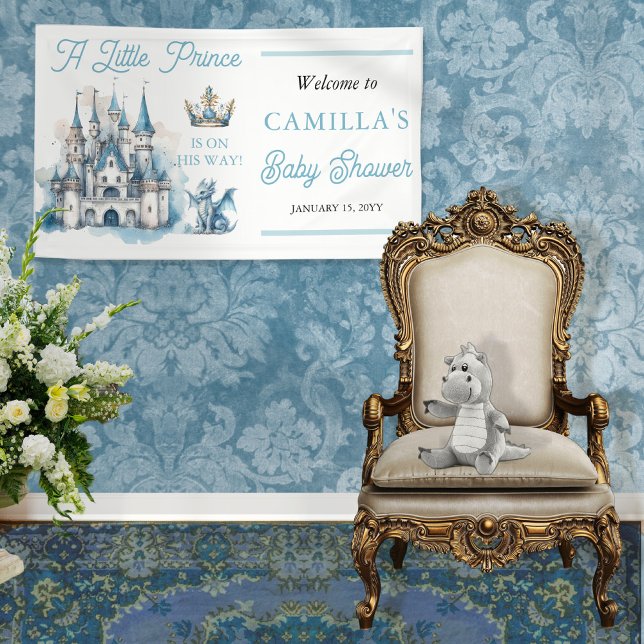 Ein kleiner Prinz ist auf dem Weg zur Baby-Dusche Banner ("A Little Prince Is On His Way!" welcome horizontal banner)