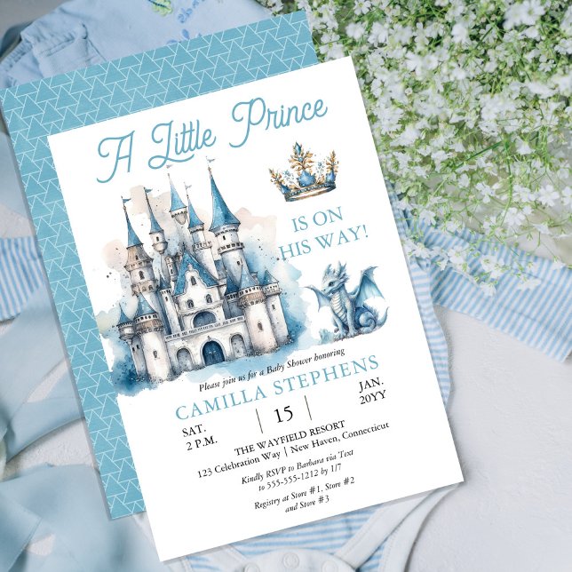 Ein kleiner Prinz ist auf dem Weg zur Baby-Dusche Einladung (Fit for royalty, this "A Little Prince Is On His Way" Boy Baby Shower is perfect for celebrating!)