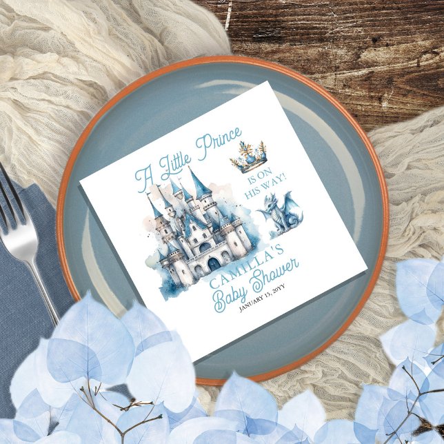 Ein kleiner Prinz ist auf dem Weg zur Baby-Dusche Serviette ("A Little Prince Is On His Way!" royal-themed Baby Shower party napkins.)
