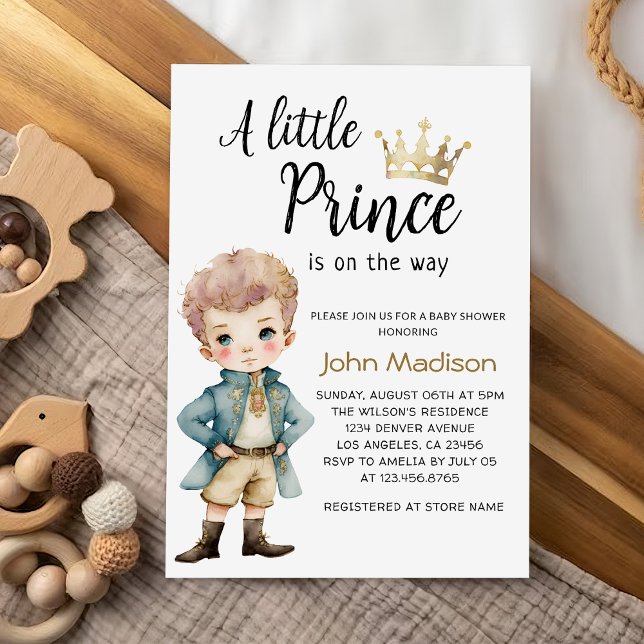 Ein kleiner Prinz | Royal Blue and Gold Baby Dusch Einladung (Von Creator hochgeladen)