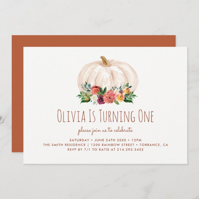 Ein kleiner Pumpkin 1. Geburtstag Einladung (Vorne/Hinten)