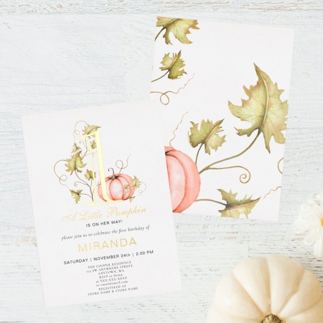 Ein kleiner Pumpkin 1. Geburtstag Folieneinladung (I wish you happiness))))