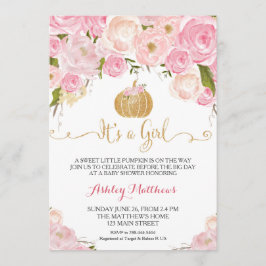 Ein kleiner Pumpkin Baby Dusche Pink & Gold Glitze Einladung