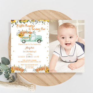 Ein kleiner Pumpkin Blue Truck Erster Geburtstag Einladung