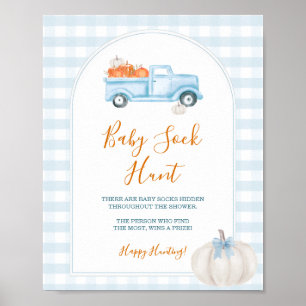 Ein kleiner Pumpkin Blue Truck Gingham Baby Sock H Poster