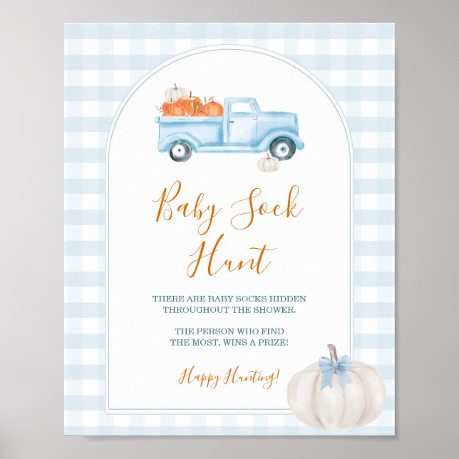 Ein kleiner Pumpkin Blue Truck Gingham Baby Sock H Poster (Vorne)