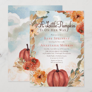 Ein kleiner Pumpkin   Fall Floral Girl Baby Sprink Einladung