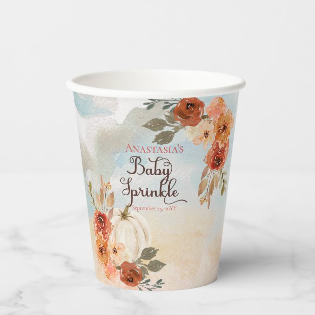 Ein kleiner Pumpkin | Fall Floral Girl Baby Sprink Pappbecher (Vorderseite)