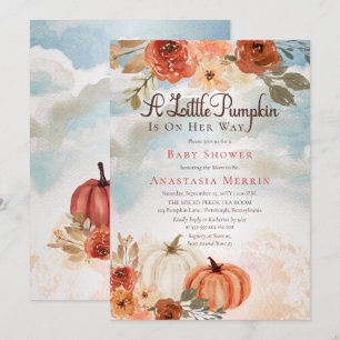 Ein kleiner Pumpkin   Fall Floral Girl Babydusche Einladung