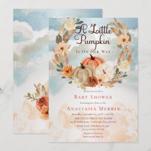 Ein kleiner Pumpkin   Fall Floral Girl Babydusche  Einladung