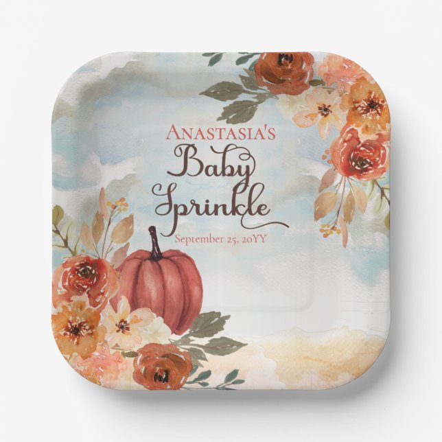 Ein kleiner Pumpkin | Floral Girl Baby Sprinkle Pappteller (Vorderseite)