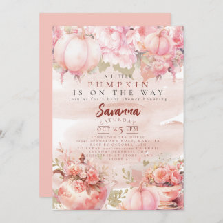 Ein kleiner Pumpkin Herbst Blumenrosa Geburtstag Einladung