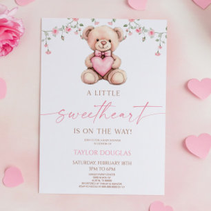 Ein kleiner Schatz Rosa Teddybär Baby Shower Einladung