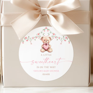 Ein kleiner Schatz Rosa Teddybär Baby Shower Runder Aufkleber