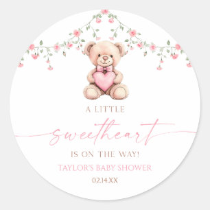 Ein kleiner Schatz Rosa Teddybär Baby Shower Runder Aufkleber