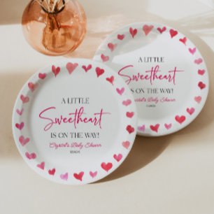Ein kleiner Schatz Rote rosa Herzen Babyparty Pappteller