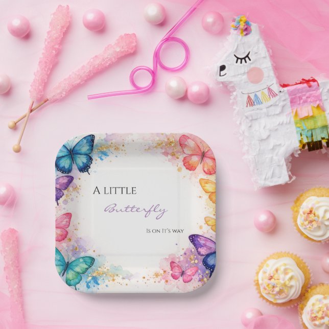 Ein kleiner Schmetterling auf dem Weg Glitzer-Baby Pappteller (Party)