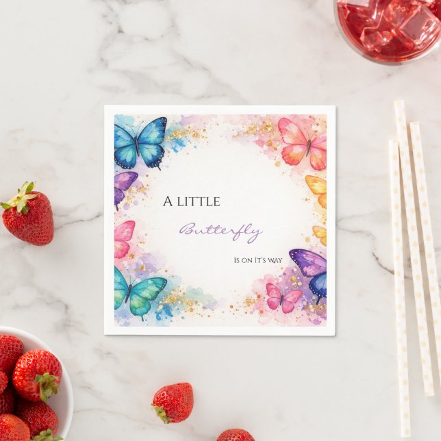 Ein kleiner Schmetterling auf dem Weg Glitzer-Baby Serviette (Beispiel)