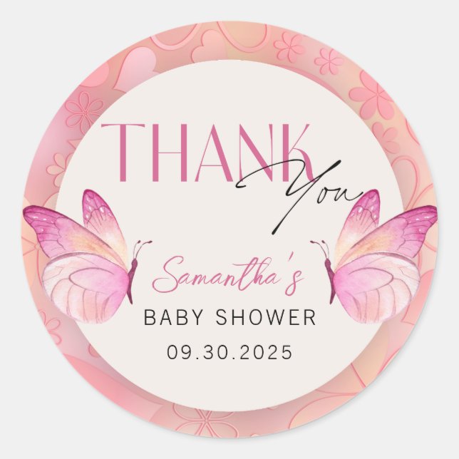 Ein kleiner Schmetterling ist auf dem Weg Baby Dus Runder Aufkleber (Vorderseite)