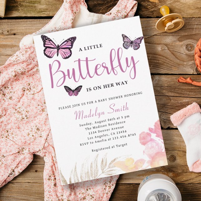 Ein kleiner Schmetterling ist auf dem Weg nach Pin Einladung (A Little Butterfly Is On Her Way Pink Baby Shower Invitation)