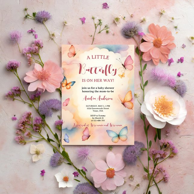 Ein kleiner Schmetterling ist auf dem Weg zur Baby Einladung (Von Creator hochgeladen)