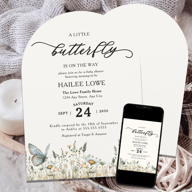 Ein kleiner Schmetterling ist auf dem Weg zur Baby Einladung (Von Creator hochgeladen)