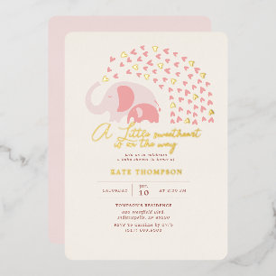 Ein kleiner süßer Elefant Mädchen Baby Shower Gold Folieneinladung