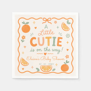 Ein kleiner Süßer ist unterwegs Orange Baby Shower Serviette