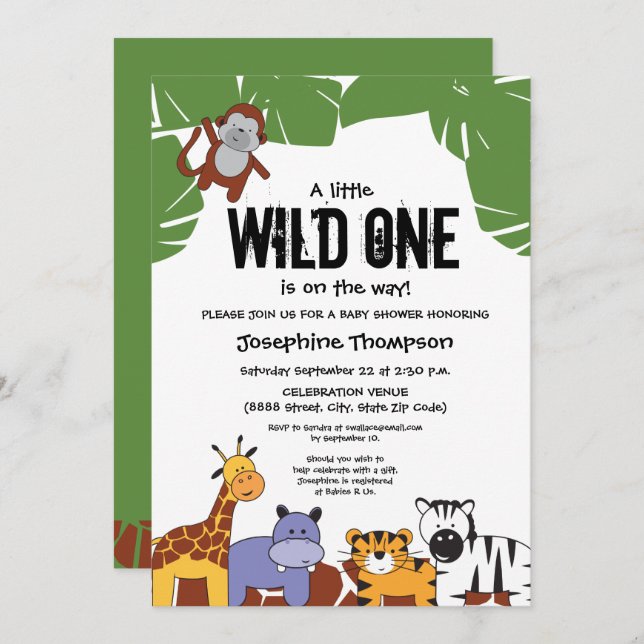 Ein kleiner Wild One ist auf der Way Safari Baby S Einladung (Vorne/Hinten)