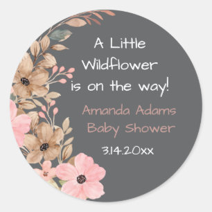 Ein kleiner Wildblumen-Rosa-Mädchen-Baby- Shower-A Runder Aufkleber