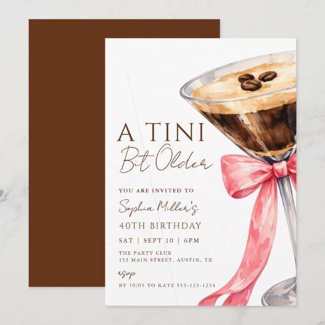 Ein kleines bisschen älterer Espresso Martini Gebu Einladung (Vorne/Hinten)