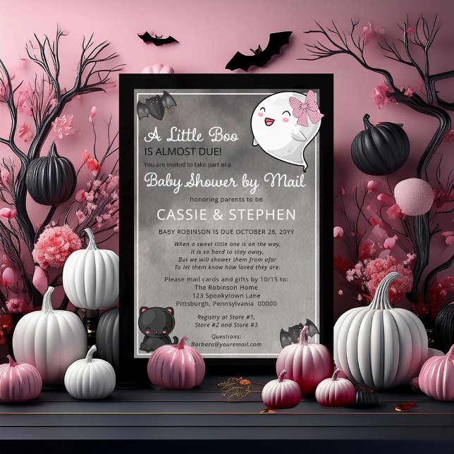Ein kleines Boo-Ghost-Girl-Baby-Duschkabine mit Ma Einladung (Cute "A Little Boo" "Baby Shower by Mail" Girl Coquette Ghost Kawaii Baby Shower Invitation)